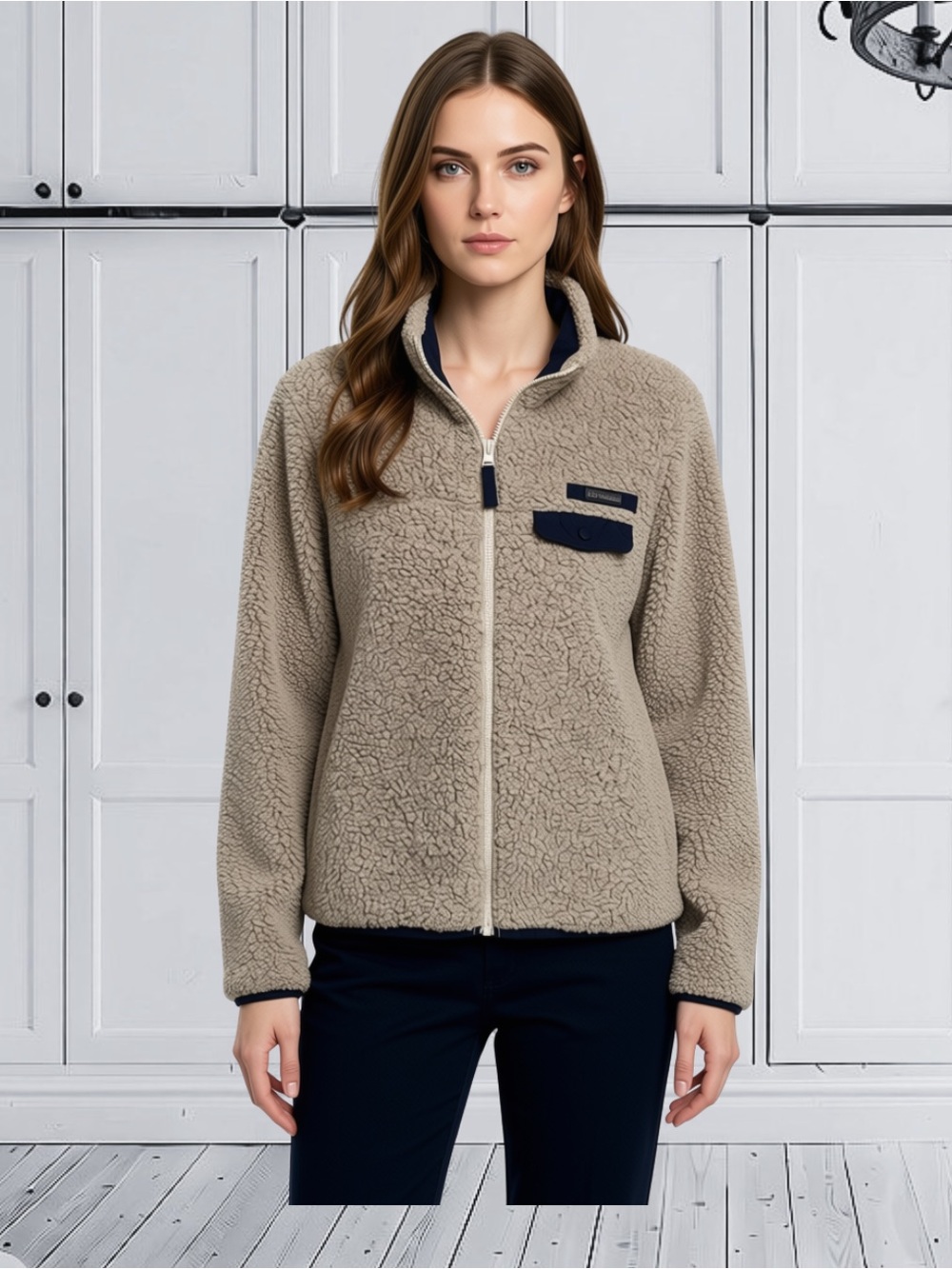 Columbia Mountainside Heavyweight Sherpa Fleece Jacket Beige Navy XS